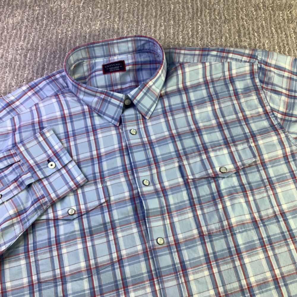 UNTUCKit XXXL Muller Mens‎ Pearl Snap Long Sleeve Shirt Blue Red New